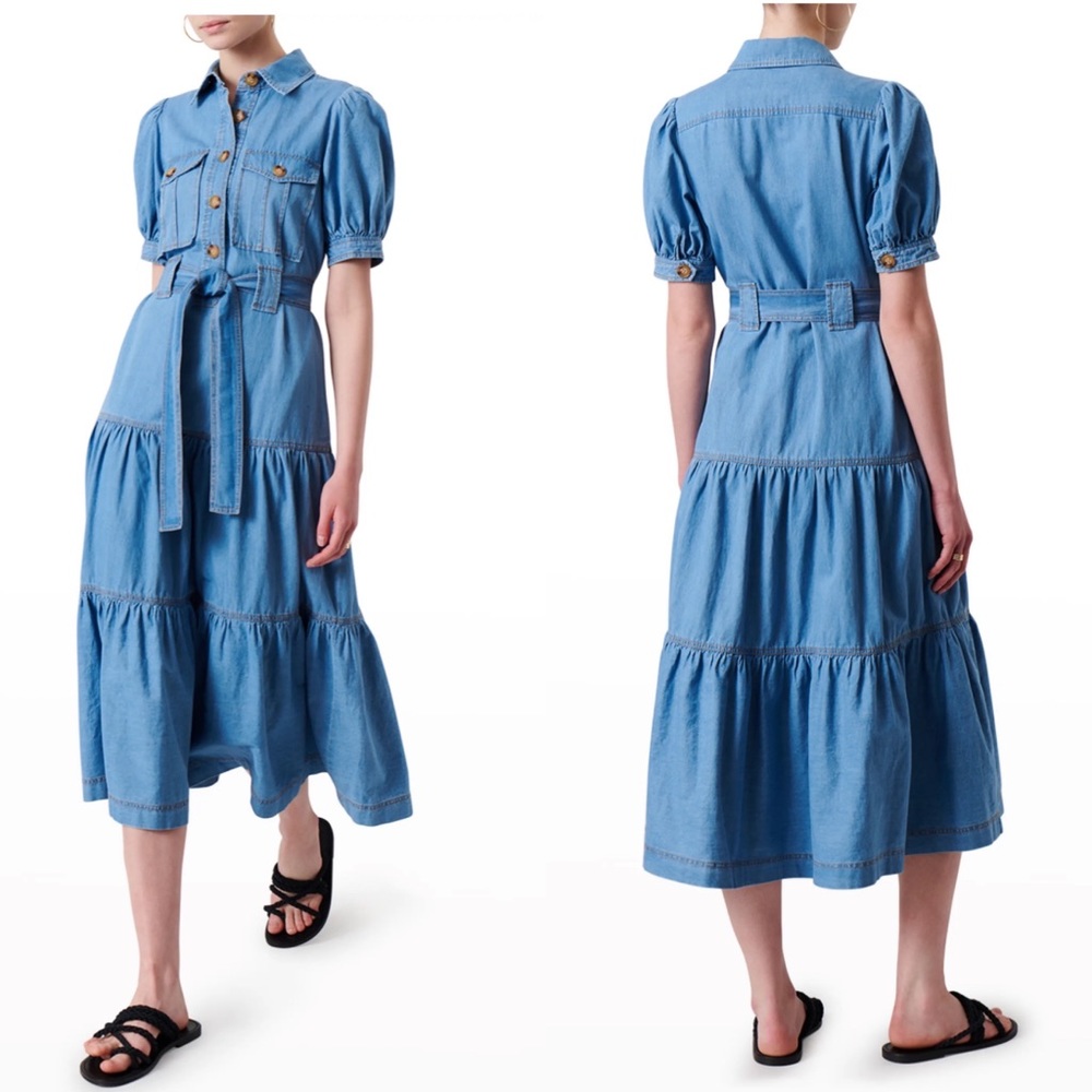 Derek Lam 10 Crosby Maxi Denim Chambray Short Sleeve Dress - 10 - As Seen on TV